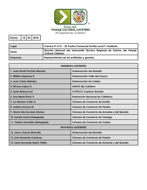 Acta 44 Subcomite Tenico Regional De Turismo Del Pcc 18 De