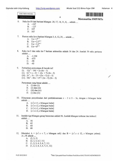 Soal Un Matematika Smp 21 212 Bimo Fajar 39