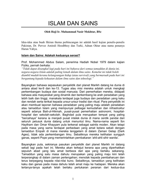 Nota Tam Aa 209 Islam Dan Sains