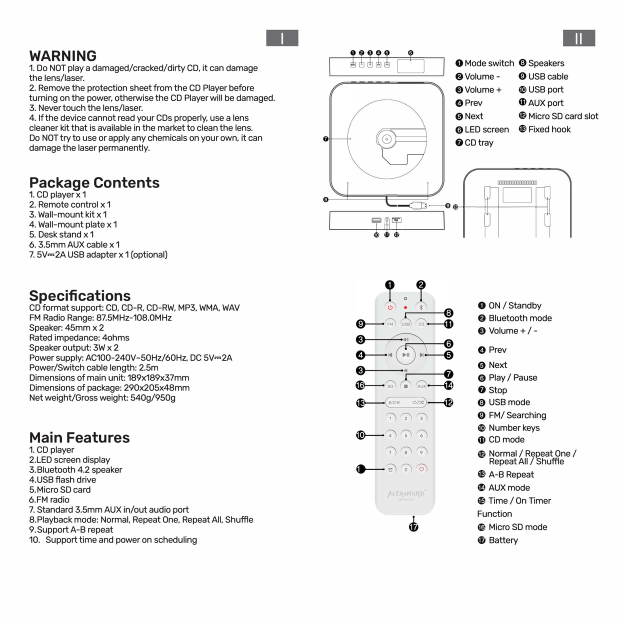 CD Player Manual ASTRONORD