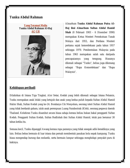 Biografi Biodata Ringkas Tunku Abdul Rahman