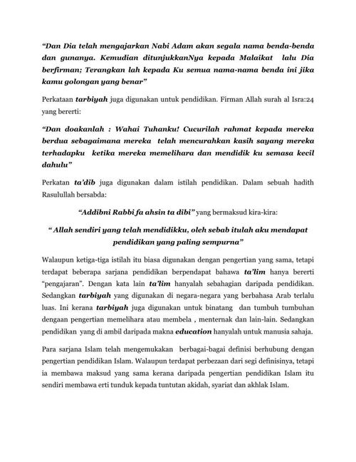 Definisi Tujuan Pendidikan Islam Dari Nota Ppi
