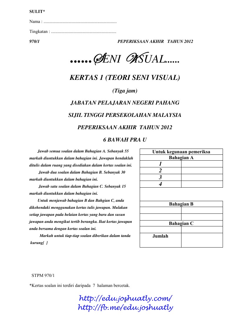 Soalan Stpm Seni Visual Penggal 1