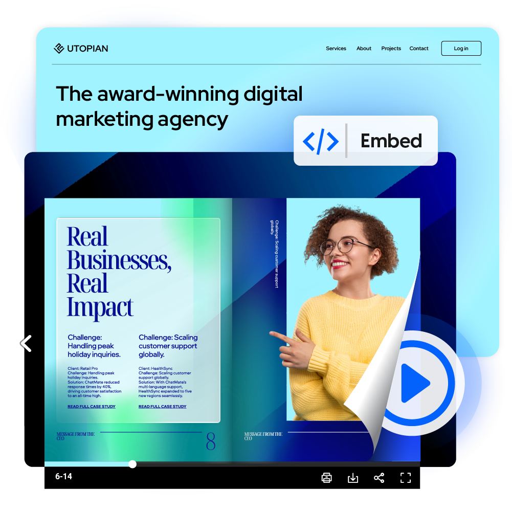 Business magazine enhanced with interactions and embedded on a website using Flipsnack’s publishing platform