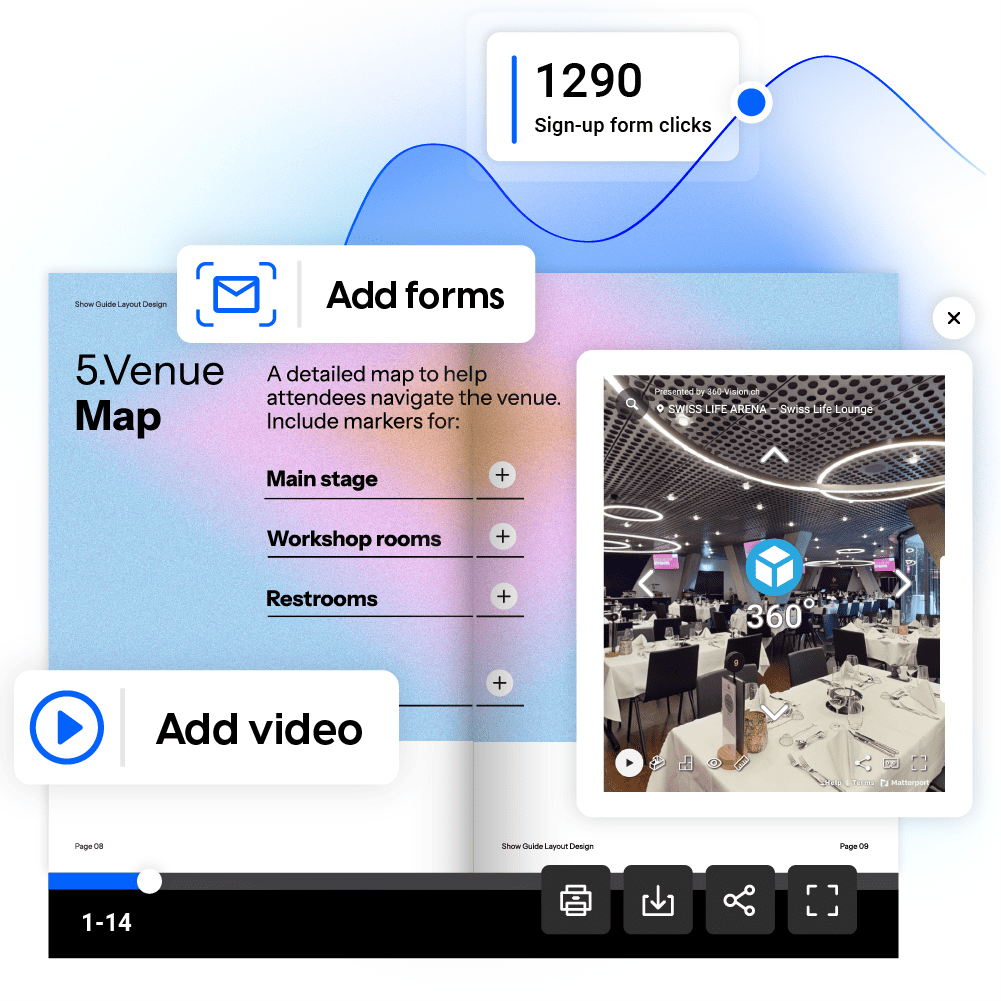 Image d'un programme d'événement numérique avec vidéos et formulaires créé dans Flipsnack