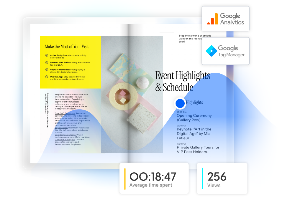 Immagine di un design di opuscolo con panoramica delle statistiche in Flipsnack
