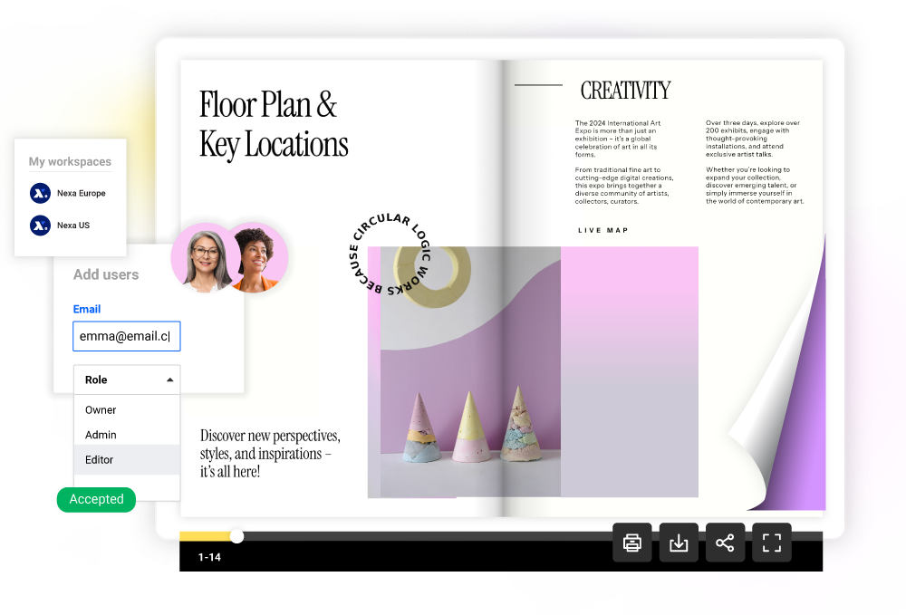 Immagine di un design di opuscolo con funzionalità di collaborazione, creato in Flipsnack
