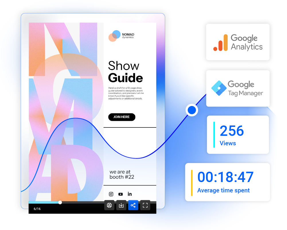 Image d'un programme d'événement numérique avec options de statistiques de Flipsnack
