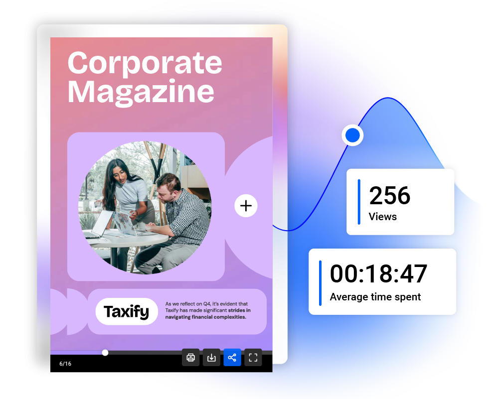 Corporate magazine shared privately with employees, and built in analytics offered by Flipsnack