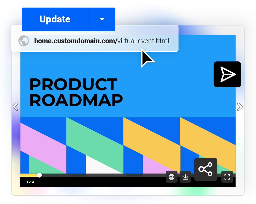Eine Produkt-Roadmap, erstellt in Flipsnack, die unter demselben Link aktualisiert wird