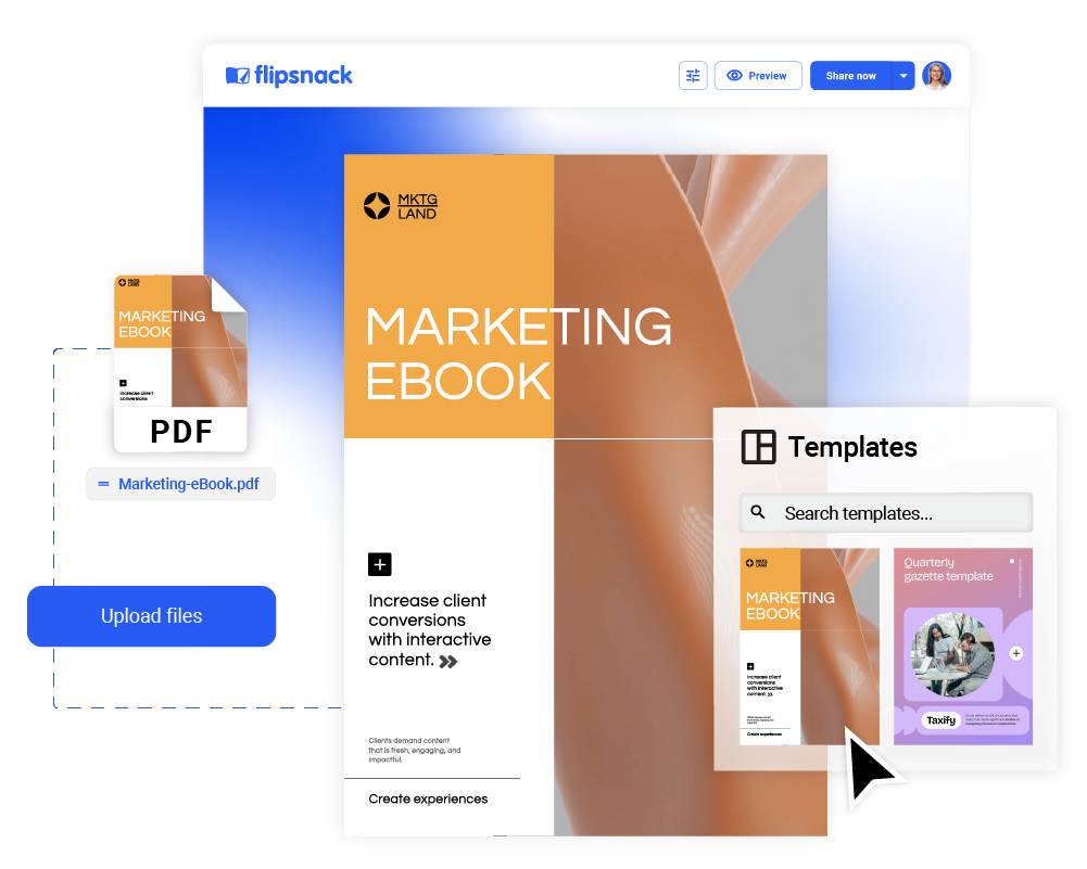 Tela de upload com opções para importar PDF ou começar a partir do modelo