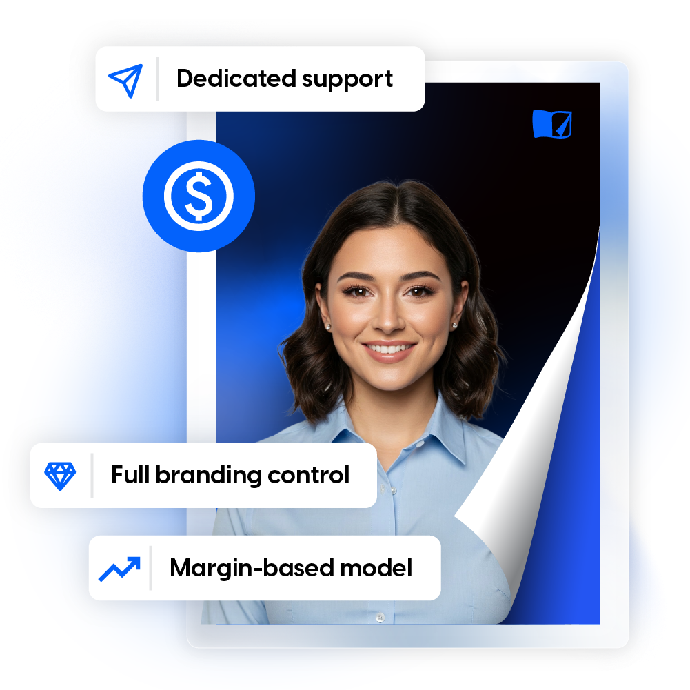 Flipbook created in Flipsnack, advantages for resellers including dedicated support, full branding control, and margin-based model