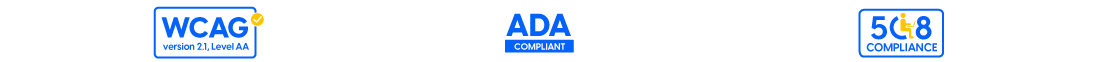 ilustración que contiene los logos de las WCAG, la ADA, y de la Sección 508