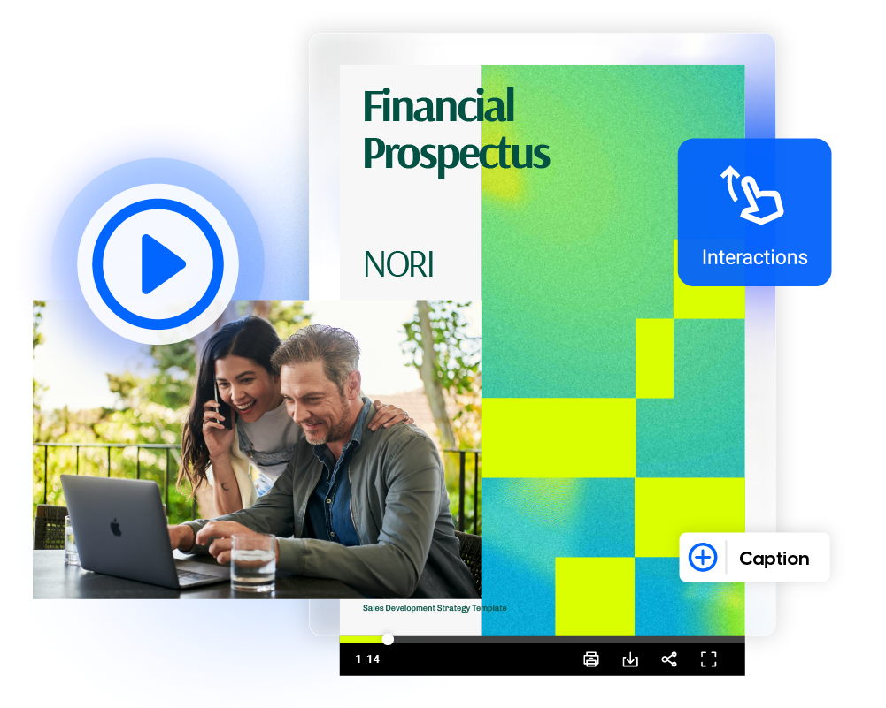 Prospetto finanziario creato con Flipsnack, con video, didascalie e branding completo