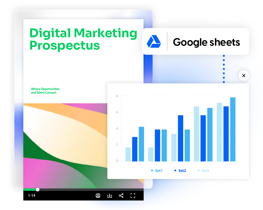 Prospetto di marketing digitale con grafici interattivi che presentano i dati aziendali agli investitori in modo coinvolgente