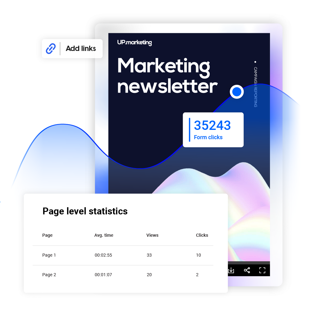 Image of a digital newsletter made in Flipsnack with page-level statistics