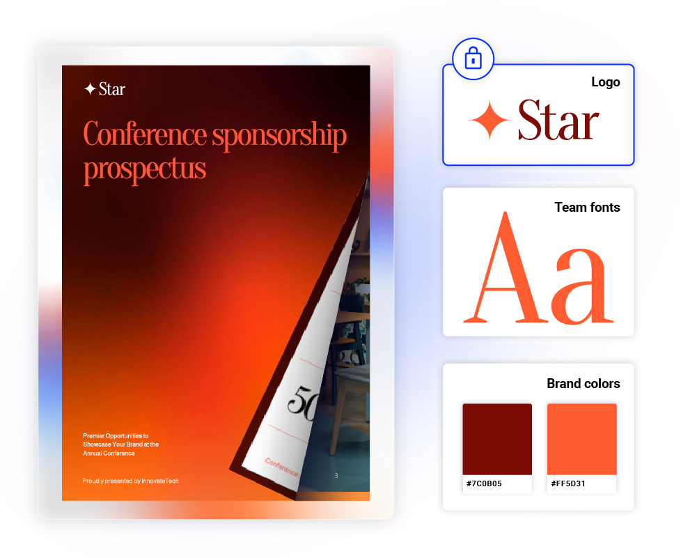 Prospetto di sponsorizzazione per conferenze completamente personalizzato con logo aziendale, colori e tipografia con l'aiuto di Flipsnack