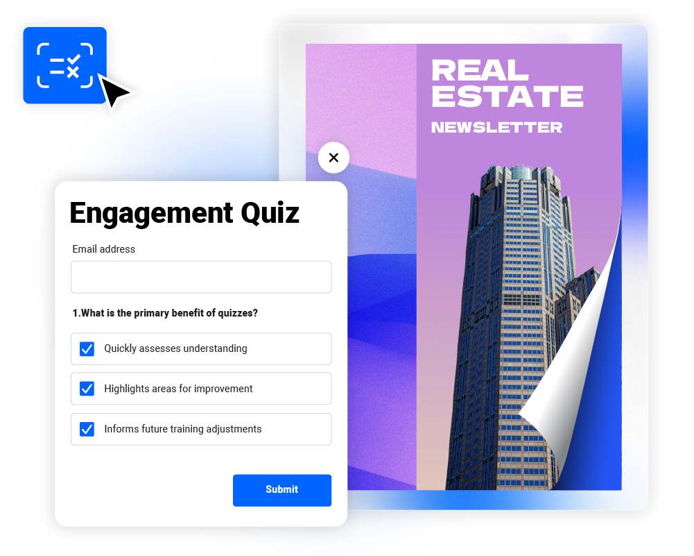 Image of an interactive digital newsletter with added quizzes made in Flipsnack