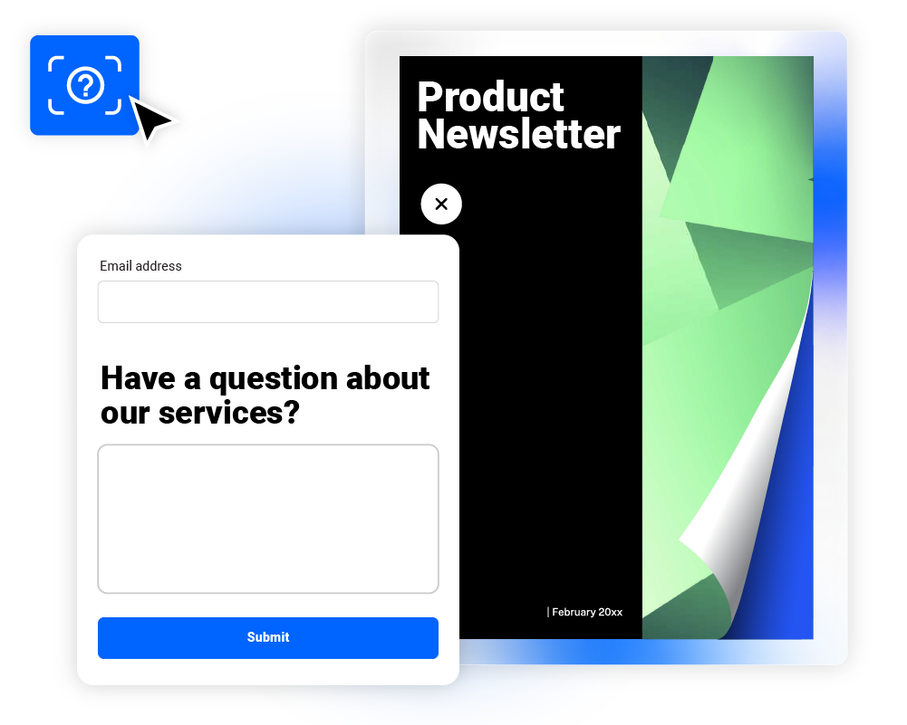 Image of a digital newsletter with added questions made in Flipsnack