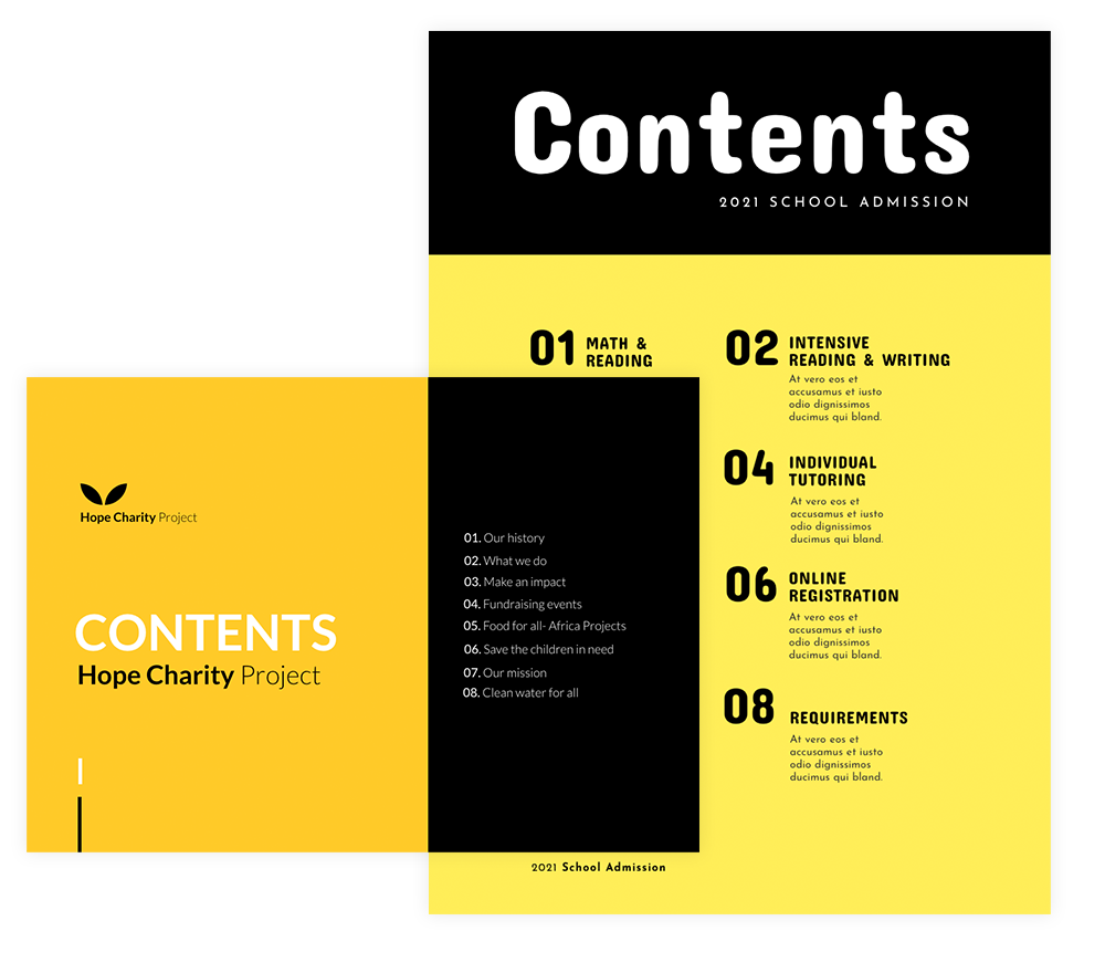 Table of contents sample created in Flipsnack’s table of contents maker