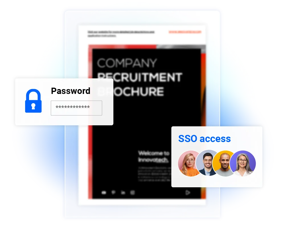 Private sharing options for a Flipsnack flipbook, including unlisted link, password and SSO