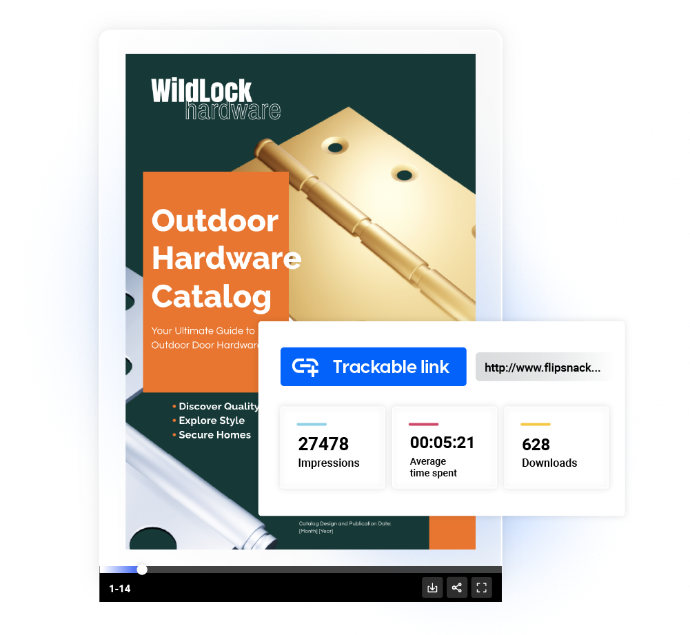 Create a trackable link for your hosted PDF with Flipsnack and get notifications when leads open and interact with your document.