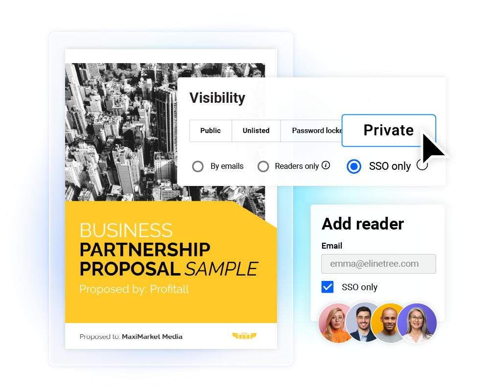 Verschiedene private Freigabeoptionen in Flipsnack