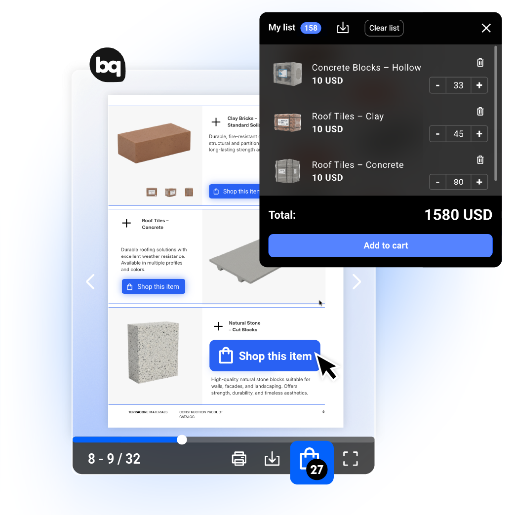 Listino prezzi interattivo con lista della spesa