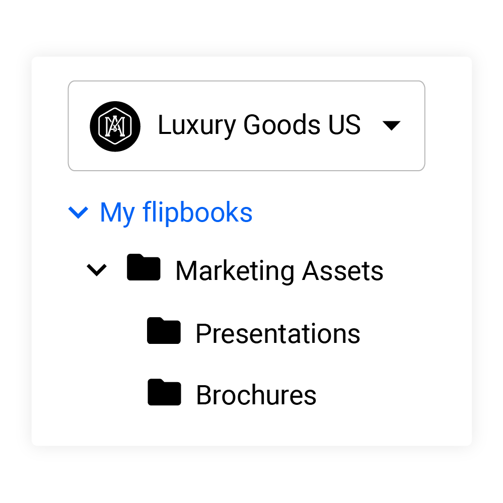 Risorse di marketing centralizzate presentate nell'area di lavoro di Flipsnack<div><br></div>