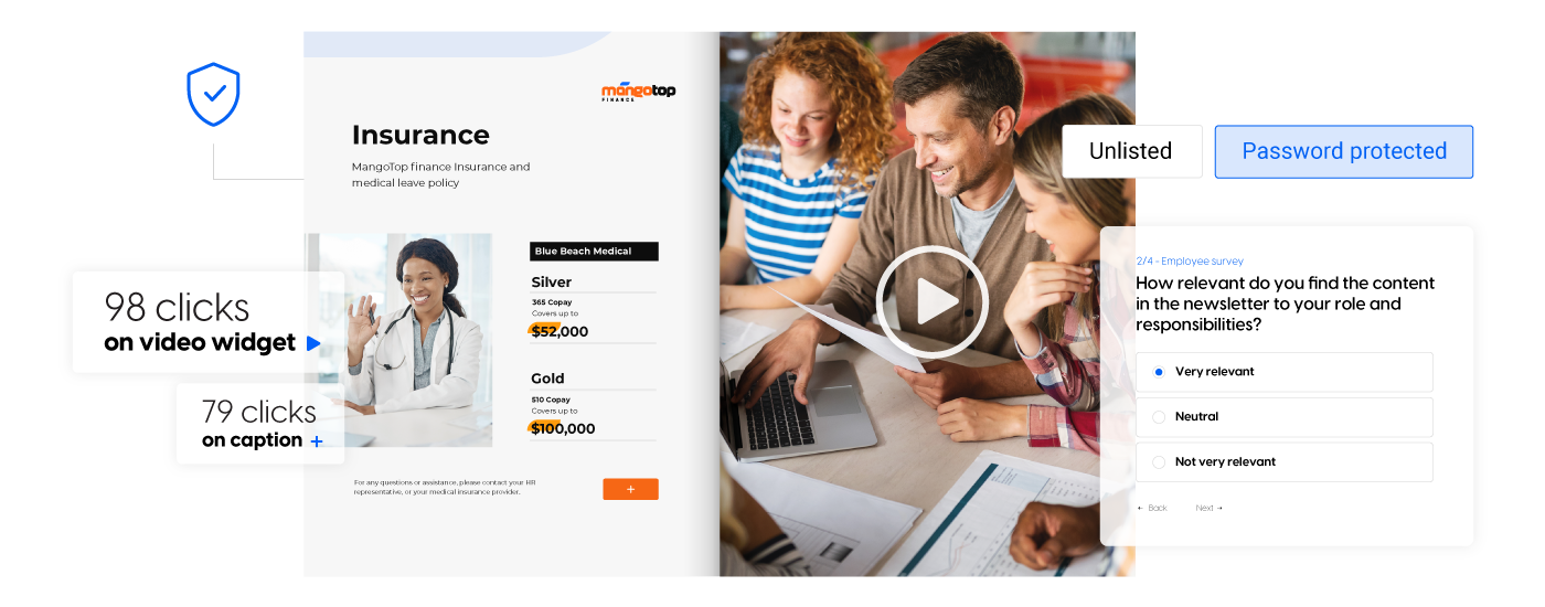 Document privé partagé via un mot de passe protégé avec statistiques Flipsnack