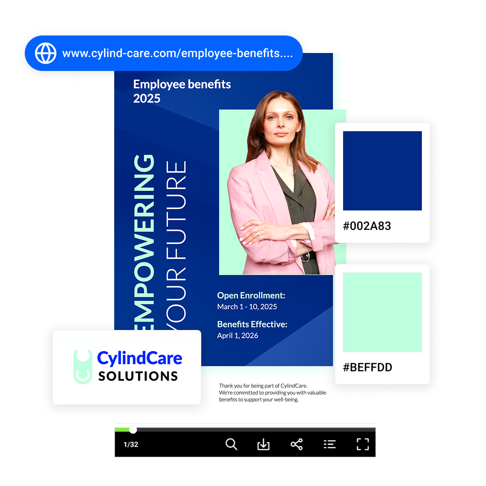 Flipbook shared via link, showcasing brand colors and logo customization in Flipsnack.