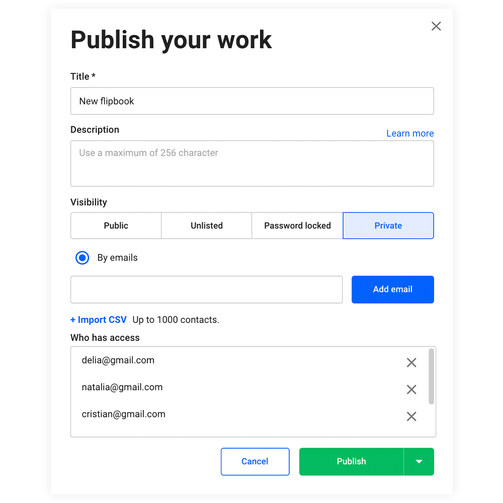 Compartir tu publicación con personas específicas en Flipsnack