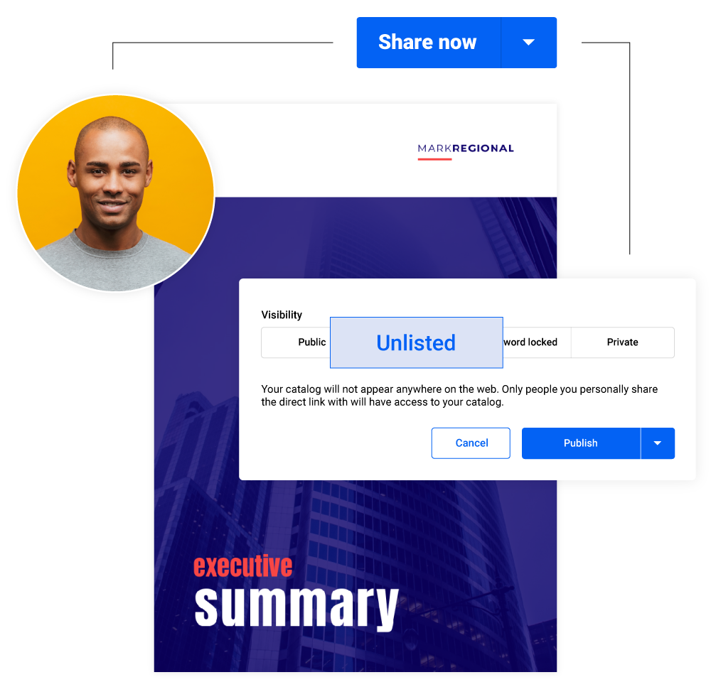 Ungelistete vertrauliche Sharing-Option, präsentiert mit Flipsnack