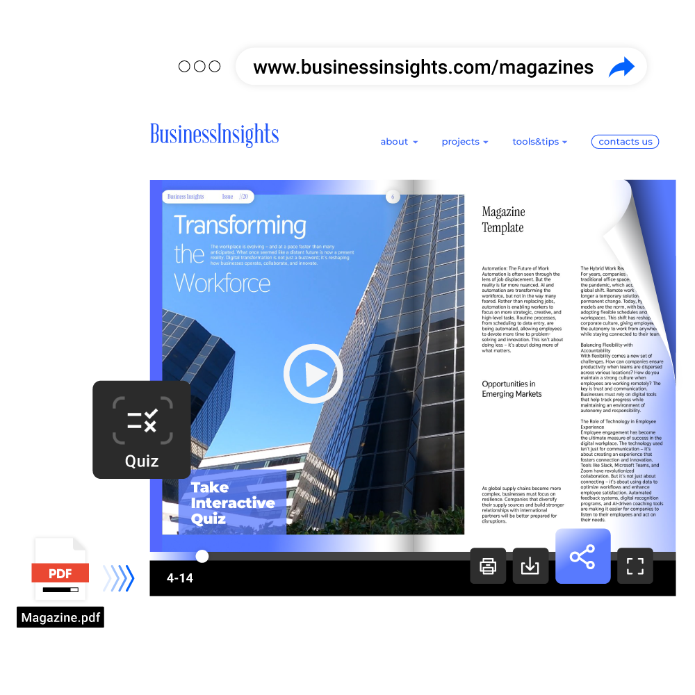 Digital zine enhanced with Flipsnack, with interactive elements and a custom sharing link, fully branded