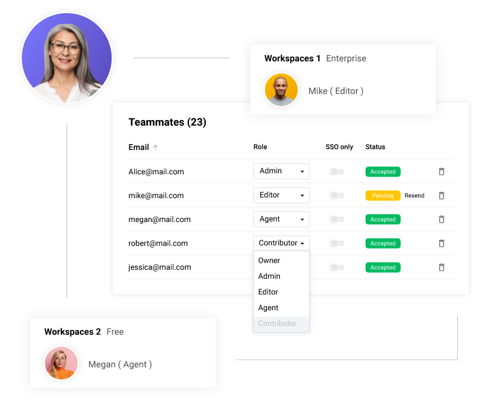 Team management options available with Flipsnack