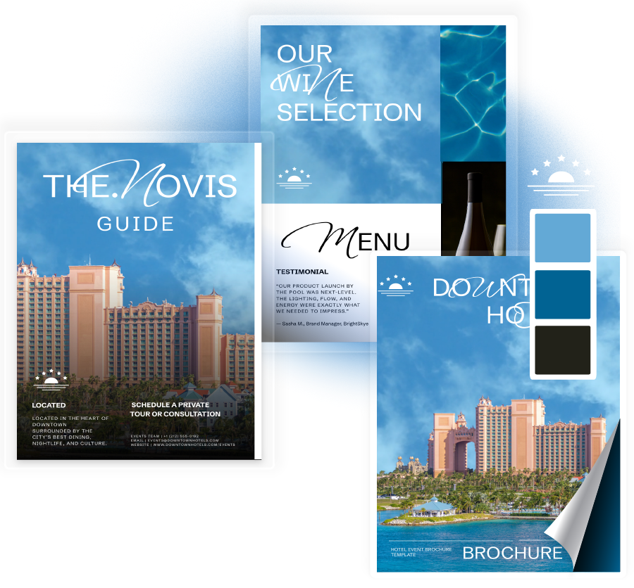 Hospitality guide, brochure and menu all branded using Flipsnack