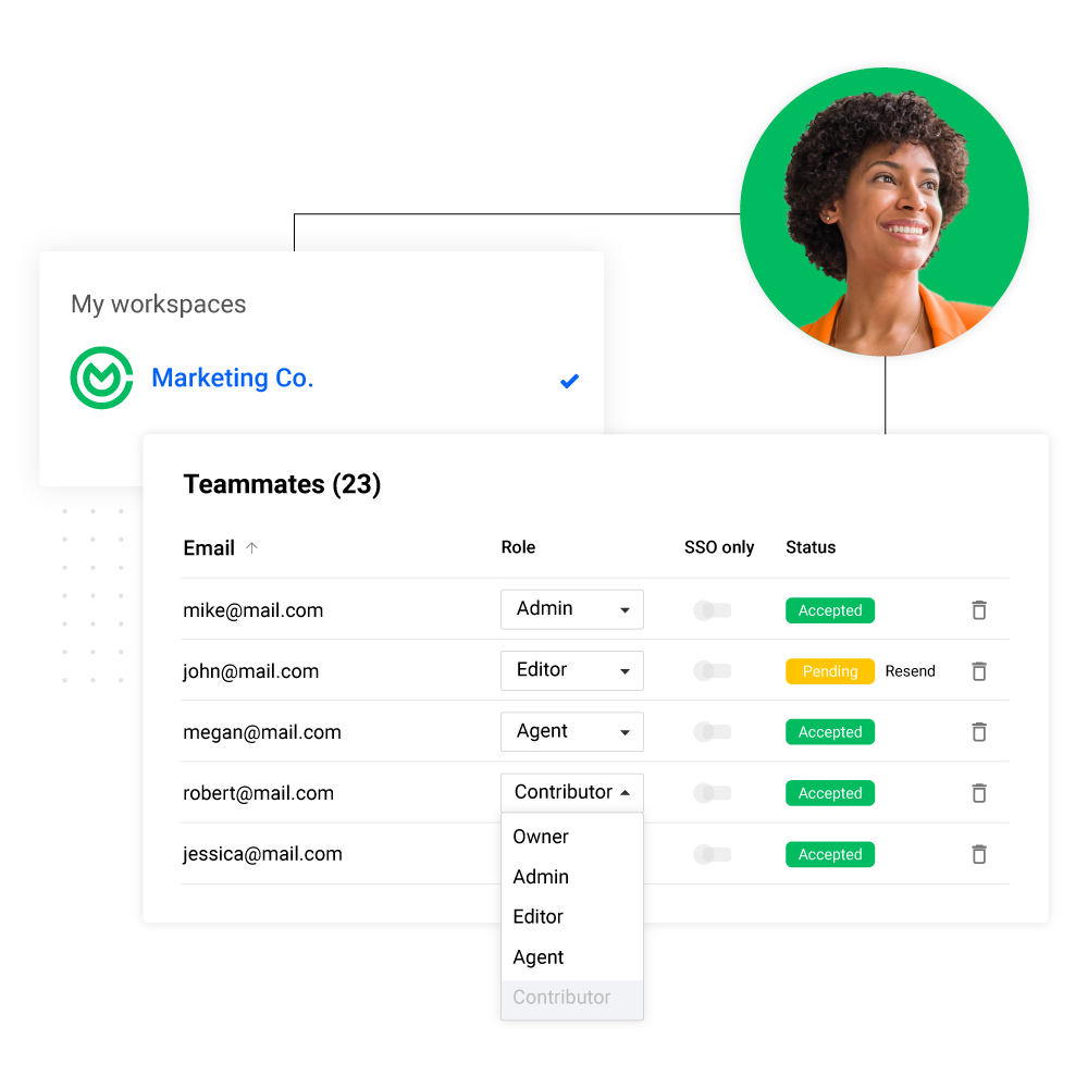 Workflow organizzato per l'impresa attraverso le aree di lavoro di Flipsnack