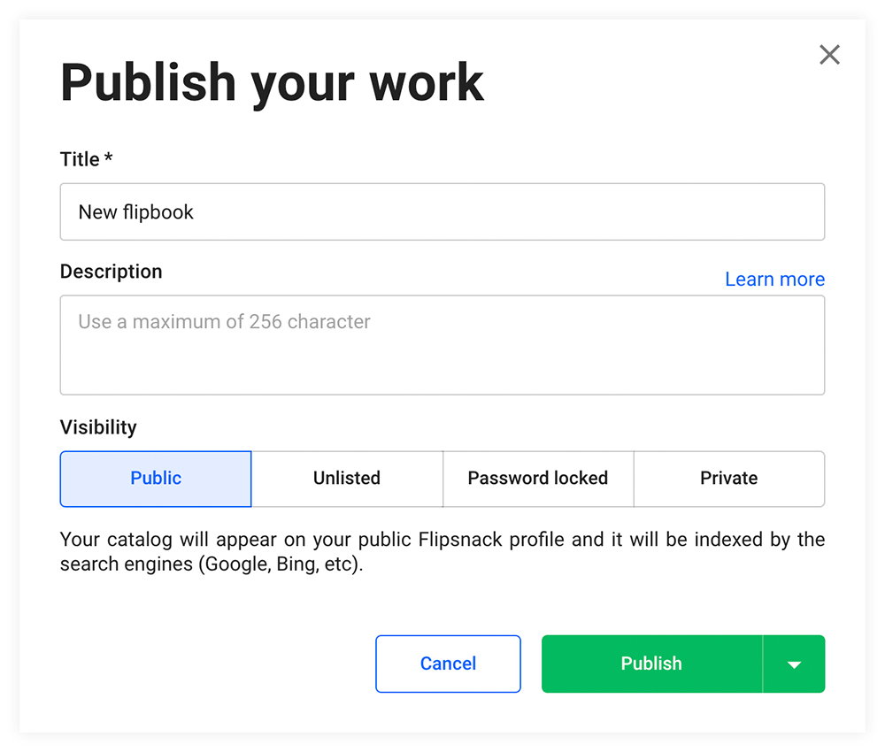 Configurar una visibilidad pública a tu publicación en Flipsnack