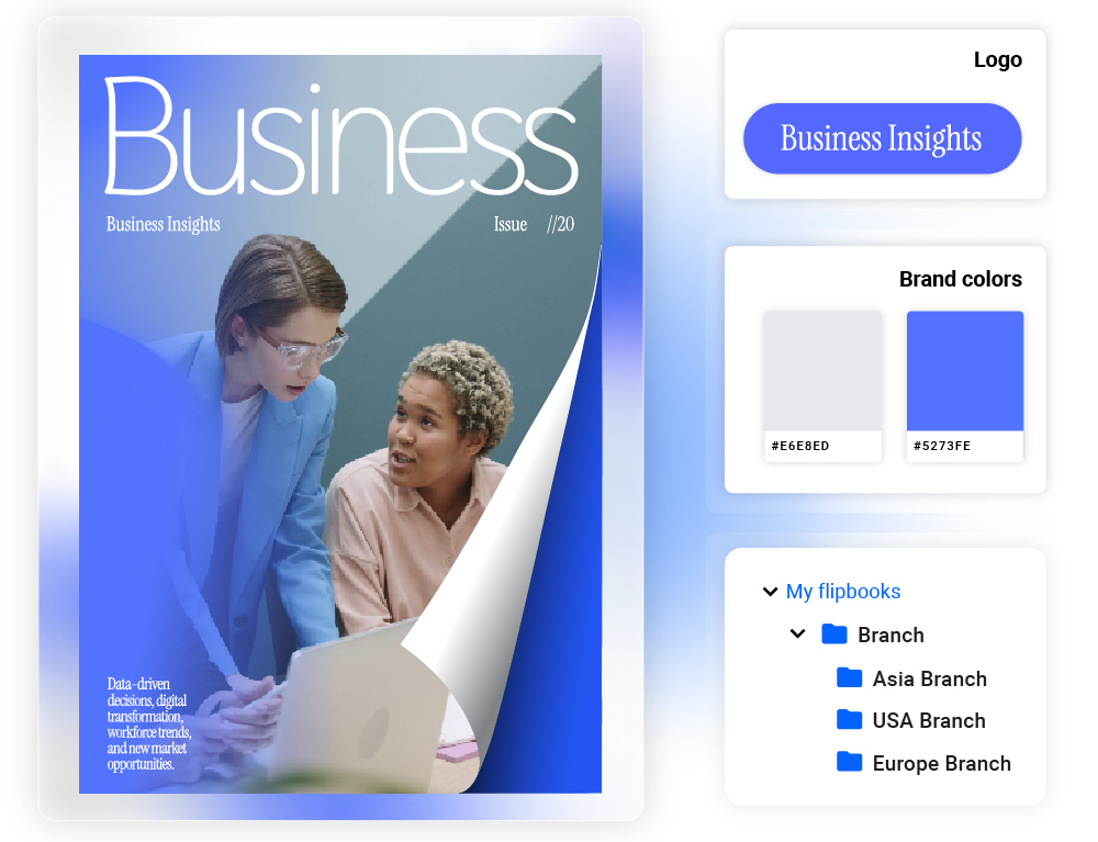 Elementi del brand presentati nel flipbook di Flipsnack