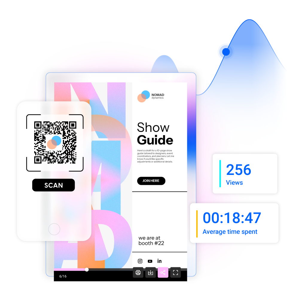 Représentation visuelle d’un flipbook PDF et des statistiques suivies dans Flipsnack.