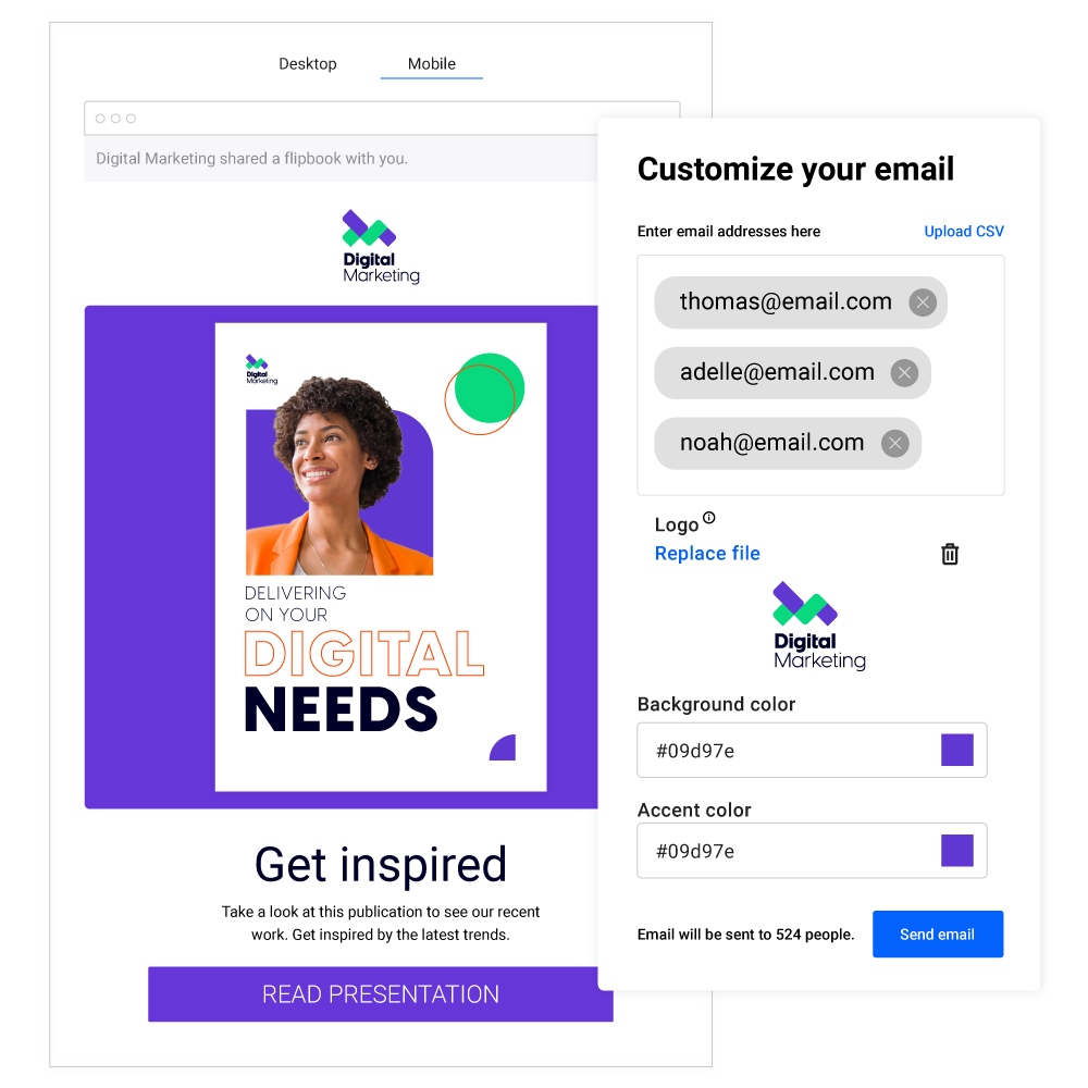 Gebrandete E-Mails, die über das Flipsnack-Tool versendet werden