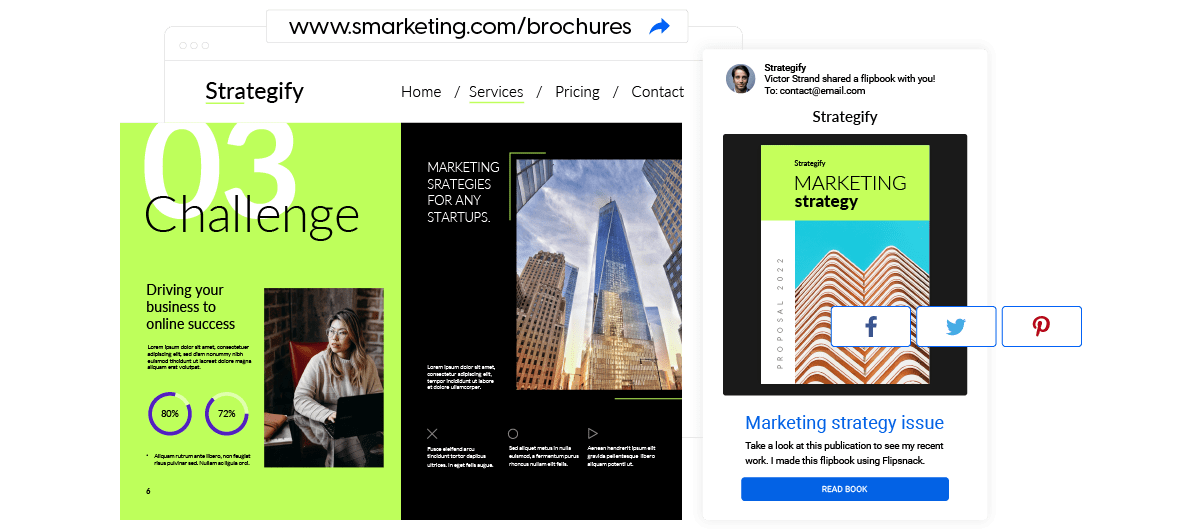 Opções de compartilhamento na Flipsnack