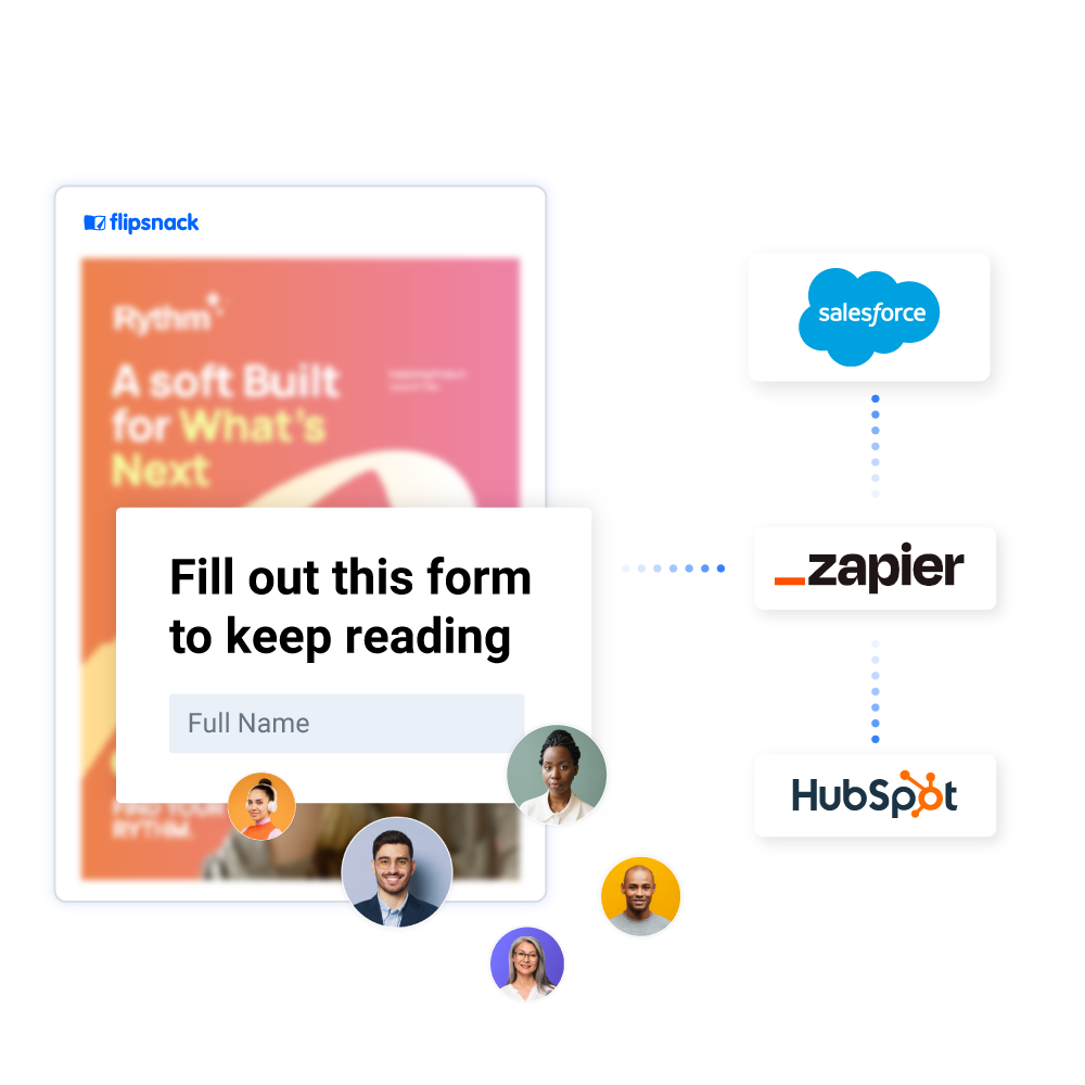 Ilustração mostrando uma publicação digital da Flipsnack com um formulário de acesso restrito que diz 