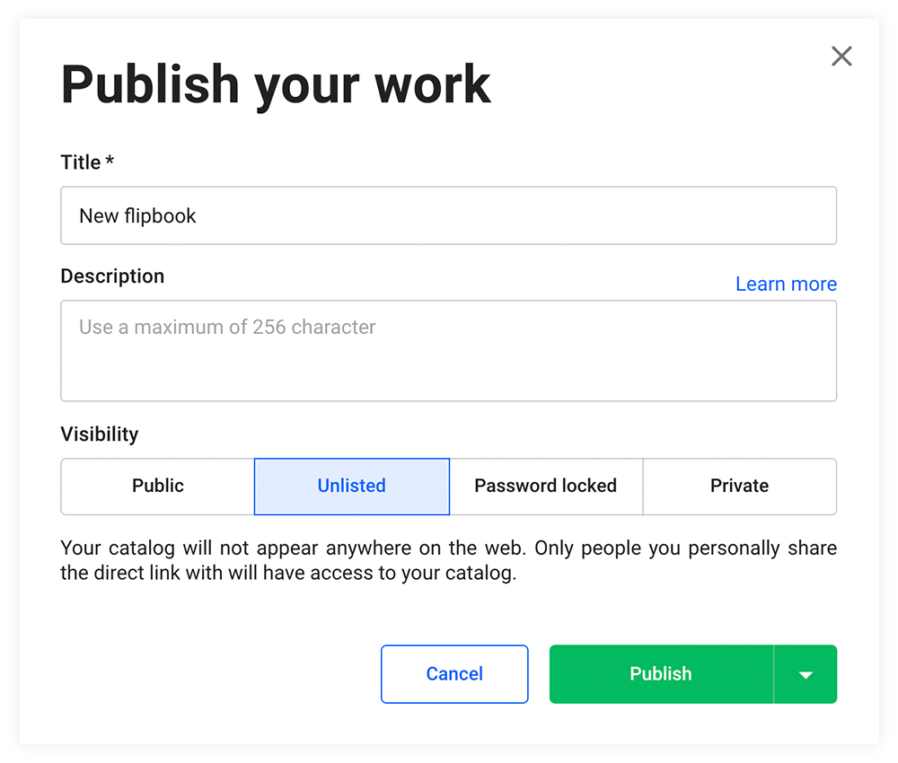Configurar tu publicación para visibilidad sin enumerar en Flipsnack