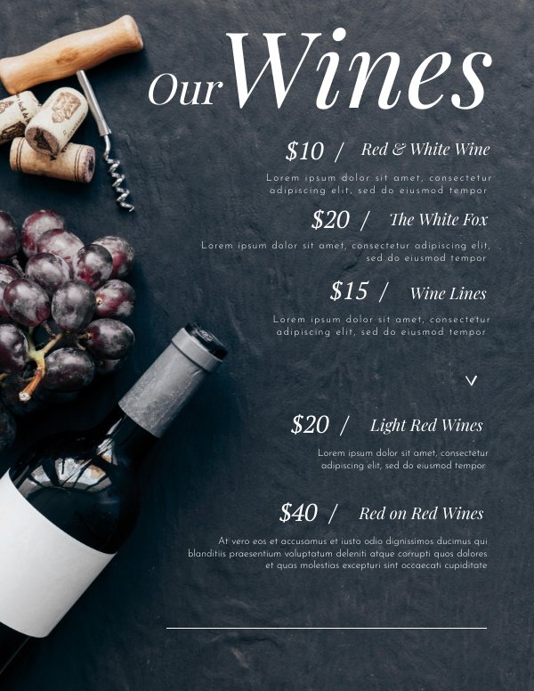 Wine Tasting Menu Template Database