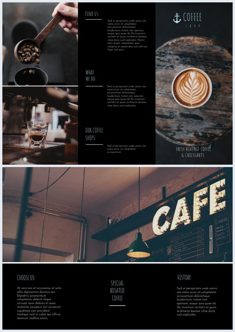 Dark Coffee Shop Tri Fold Brochure Template Flipsnack