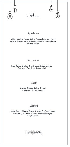 Printable Restaurant Menu Card Template