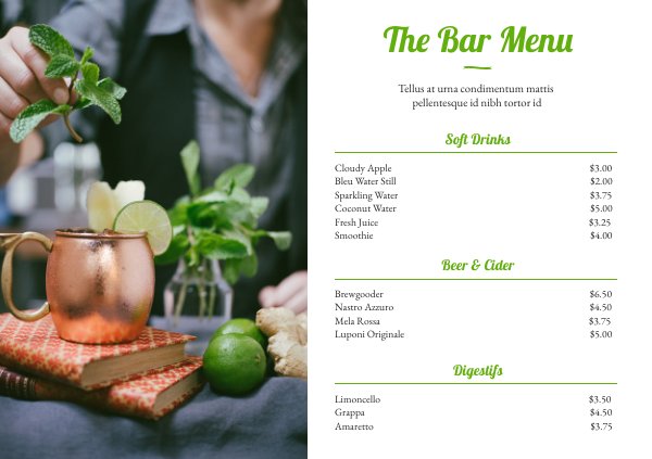 Plantilla y diseño para menú de bar o bebidas - Flipsnack