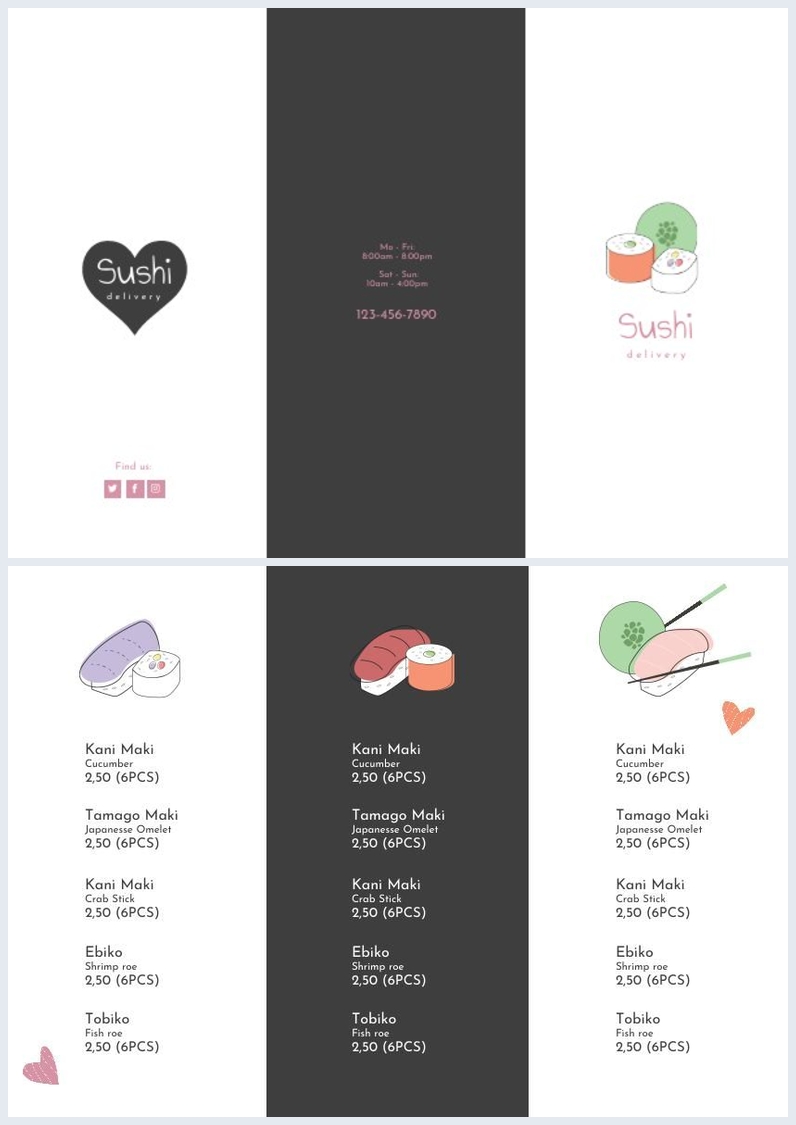 Sushi Menu & Delivery Trifold Brochure Template