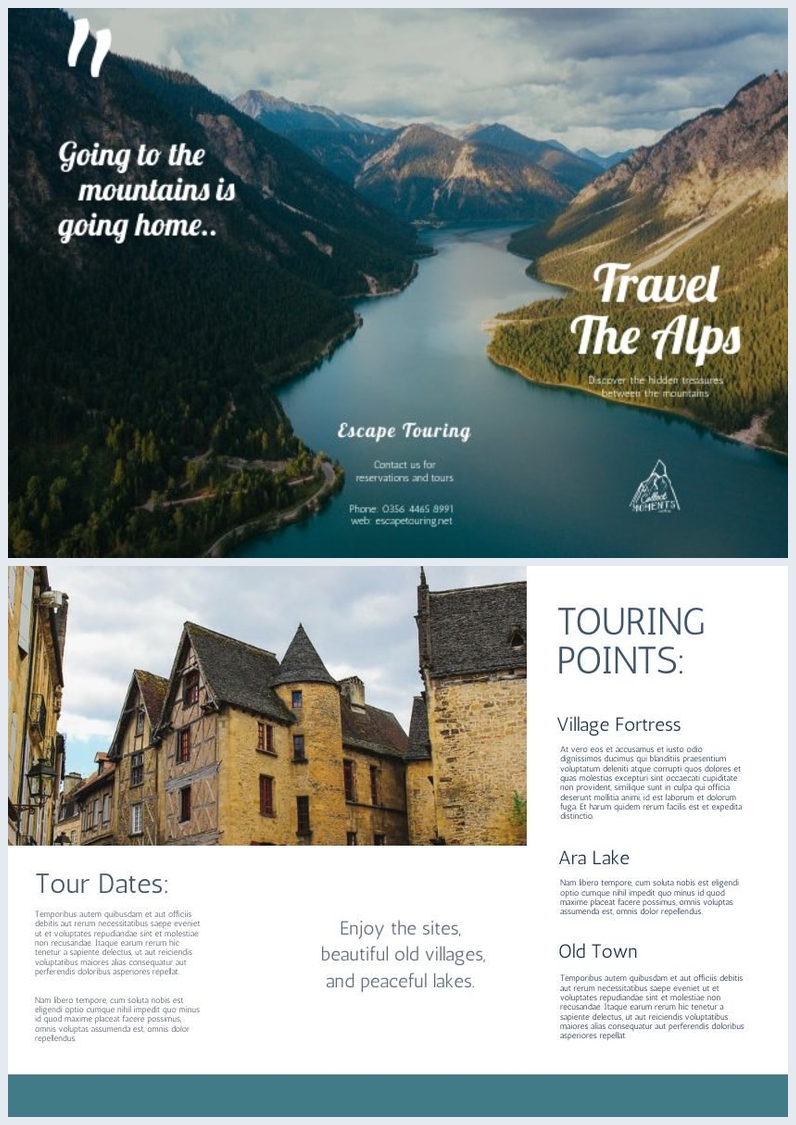 Alpine Mountain Travel Tri Fold Brochure Template  Alpine Mountain Travel Tri Fold Brochure Template
